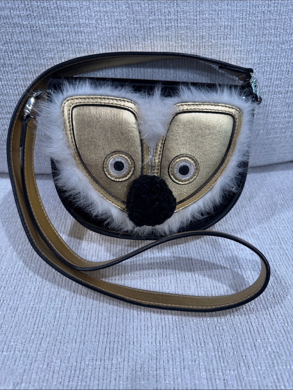 GUCCI -Kids!! Gold & Black Animal Face Crossbody Bag